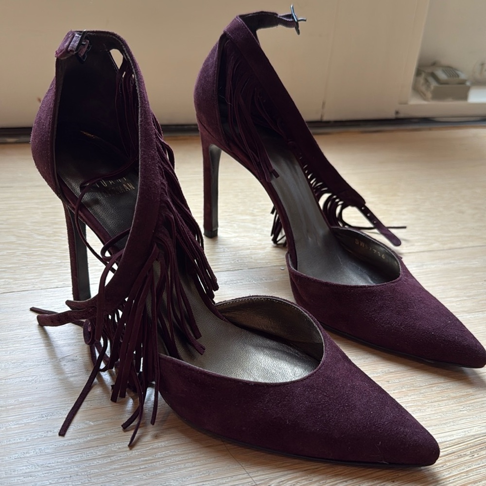 Stuart Weitzman Maroon Suede Fringe Heels